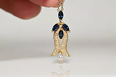 Vintage  18k Gold Natural Diamond And Sapphire Decorated Tulip  Style Necklace • $999