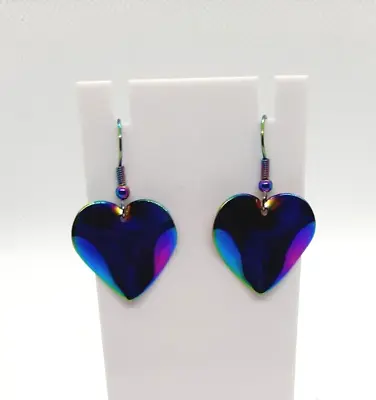 Rainbow Titanium Wavy Heart Hook Earrings 4cm Drop E221 • £3.99