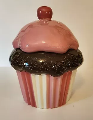 Ceramic Strawberry Chocolate Cupcake Cookie Jar With Cherry • $39.99
