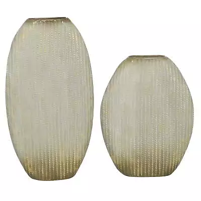 12  16 H Gold Metal Vase With Gold Accents Set Of 2 • $36.45
