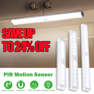 £1.71 • Buy Wireless LED PIR Motion Sensor Light Strip Cabinet Closet Lamp USB Rechargeable