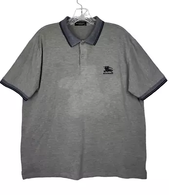 Burberry London Mens Polo Shirt XXL Gray Collared Striped Neck Short Sleeve FLAW • $11.48