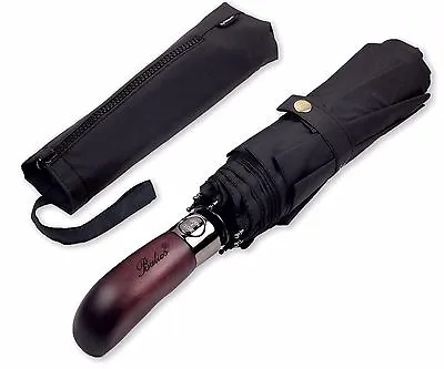 Double Canopy Wood Handle Windproof Fiberglass Auto Open & Close Black Umbrella • £24.97