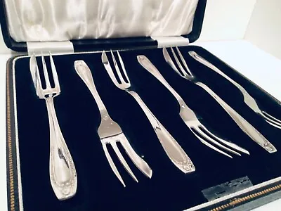 £175 • Buy Rare Boxed Set 6 Solid Silver Tea, Cake, Pastry Forks, Arthur Price, 1939