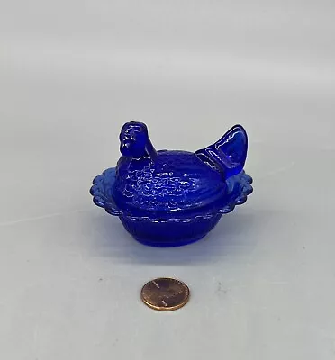 Mini Hen  On Nest Chick Salt Cellar Dip Cobalt Blue Mosser USA • $17.99