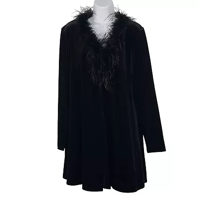 Patra VTG Womens Velvet Ostrich Feather Collar Duster Jacket Black Size SM *Fits • $59.96
