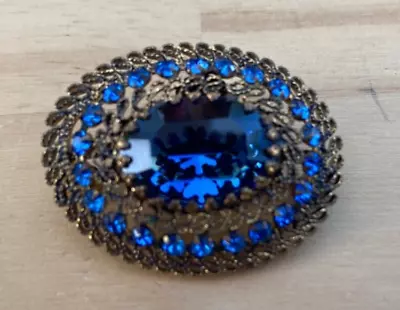 Vintage Signed Made In Austria Blue  Stone And Rhinestones Brooch • $9.99