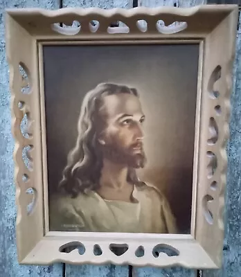 Vintage JESUS LITHOGRAPH PRINT & WOOD FRAME 1941 Kriebel Bates Warner Sallman  • $19.99