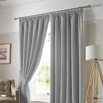 Pencil Pleat Curtains Thermal Blackout Curtain Panel Energy Saving + 2 Tie Backs • £15.11