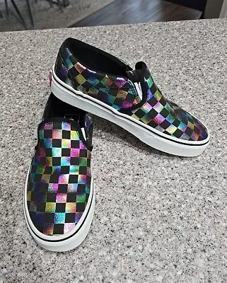 Vans Asher Iridescent Checkerboard Multicolor Slip On US Women's 7 • £19.29