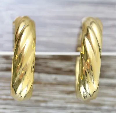 Italy Milor Gold Plated Oval Ribbed Hoop Earrings Bronze Signed Jewelry • $23.80