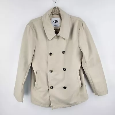 Zara Jacket Womens Medium Button Up Beige Pockets Lined Long Length Classic Coat • $29.99