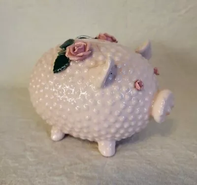 Vintage Smash Bank Pink Pig Hobnail With Roses • $10