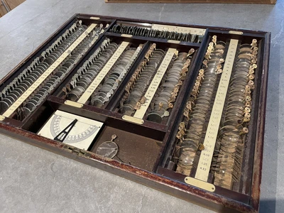 £150 • Buy Opticians Lenses Set  Antique Curio Eye Testing Mahogany Case Box