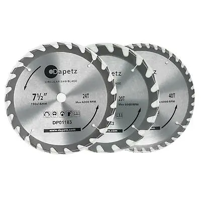 190mm 16mm Bore TCT Circular Wood Saw Blade 20-40 Teeth Cutting Disc Wood 3Pcs • £11.19