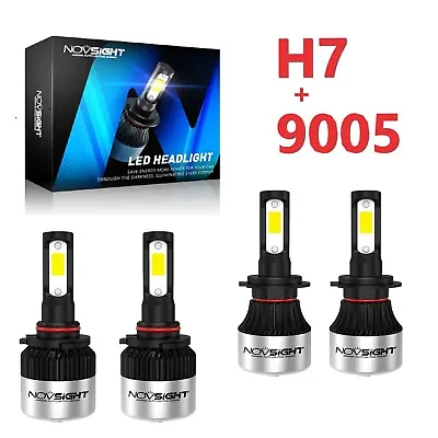 NOVSIGHT H7+9005 Comb LED Headlight Globes Kit H/Lo Beam 9000LM 6500K White 4pcs • $69.59