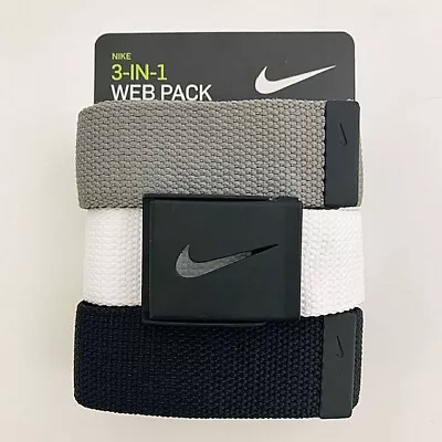 NIKE WEB BELT 3 IN 1 PACK W/ BLACK HARDWARE WHITE/GRY/BLACK SIZE UP TO 42  20259 • $19.95