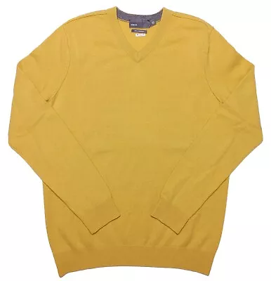 VINCE Men's 100% Cashmere V-Neck Sweater Mustard Yellow Medium M • $29.99