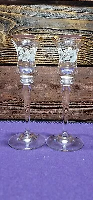 Pair Antique Lace Mikasa Candlestick Holders  Gold Trim With Floral Design 7.75” • $15