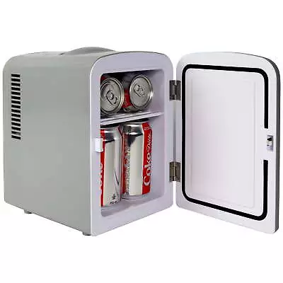  4L Mini Fridge W/ 12V DC And 110V AC Cords 6 Can Portable Cooler  Gray • $27.11