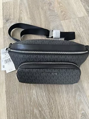 Unisex  MICHAEL KORS LARGE UTILITY BELT BUM BAG FANNY PACK - MK SIGNATURE BLACK • £115