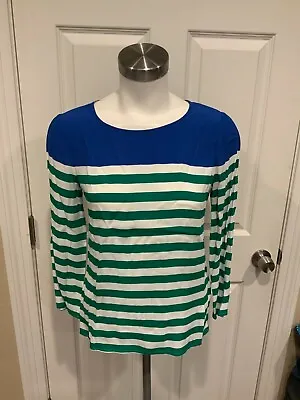 J. Crew Blue Green & White Striped Shirt W/ 3/4 Sleeves Size 00 NWT! • $40.04