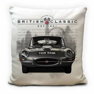 £14.99 • Buy Personalised E Type Jaguar Classic Car Cushion Cover Gift - Your Name 16 Inch