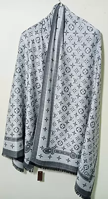 Louis Vuitton Scarf Shawl Wrap LV Monogram Gray Stole Cashmere Silk Italy • $165