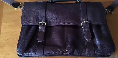 Mark & Spencer Brown Leather Messenger Satchel/Briefcase-: Classy Laptop Bag   • £35