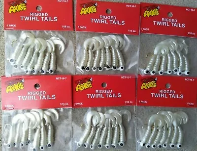 Arkie Rigged Twirl Tails Grub 1/16 Oz Crappie Panfish Jig Lot 6 Pack White Pearl • $9.99