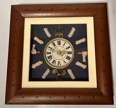 Vintage Nautical Themed Wood Framed Wall Clock Ship Knot Propeller Pulley Boat • $49.95