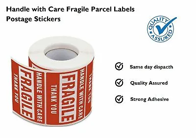 Handle With Care Fragile Parcel Labels- Postage Stickers Permanent Self-Adhesive • £3.99