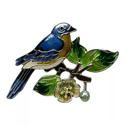 Bluebird And Dogwood Brooch Bird Pin Sterling Silver Plated Zarlite By Zarah • $35.49