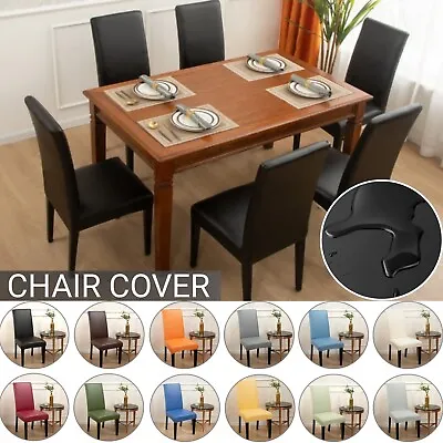$16.14 • Buy Waterproof Dining Chair Covers Elastic Seat Slipcover PU Leather Wedding Cover