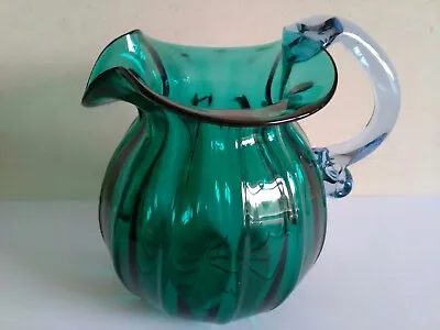 Victorian Hand Blown Green Glass Flare Rimmed Water Jug • £30
