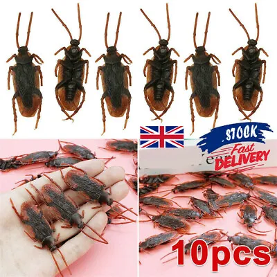 10x Prank Cockroaches Realistic Cock Roach Rubber Fake Creepy Bugs Gag Toy Joke • £3.30