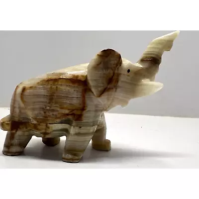 VNTG Marble Onyx Elephant Figurine Hand Carved Willpower Focus Good Luck Stone • $15