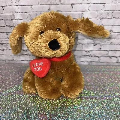 Christa Playful Plush I LOVE YOU Tan DOG Plush Stuffed Animal Red Heart Shaggy • $18