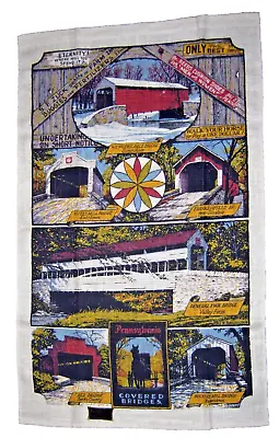 VTG NOS Kay Dee Linen Tea Towel Wall Hanging Pennsylvania Covered Bridges 27 X16 • $8.99