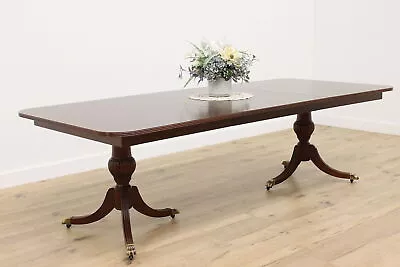 Georgian Vintage Banded Mahogany Dining Table Extends 8' #48835 • $1975