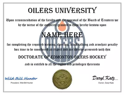 $15 • Buy Edmonton Oilers Personalized Fan Diploma, Great Gift Nhl Hockey Puck Stick