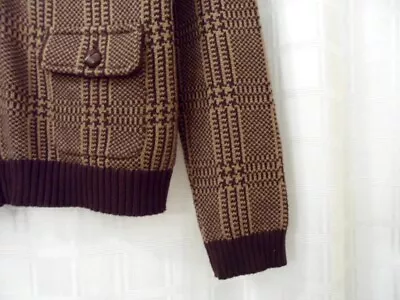 LRL Ralph Lauren Petite M Houndstooth Brown Bomber Jacket Coat Cardigan 2Way Zip • £96.38