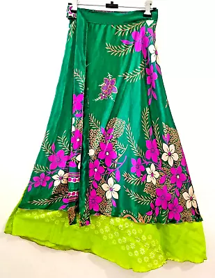 Handmade Vintage Sari Magic Wrap Skirt Moulticolor Beach 2 Layer Skirt Maxi • $35.85