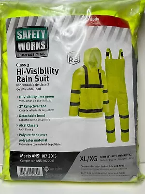 Safety Works 2-Piece Hooded Lightweight Hi-Visibility Rain Suit XL • $30