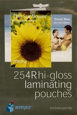 AMPS A6 4R Hi-Gloss Laminating Laminator Pouches 6 X 4  25 Pack 2 X 75 Micron • £2.99