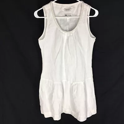 MALVIN Dress Size 8 White 100% Linen Spring Summer Embellished Neckline Stunning • $5.56