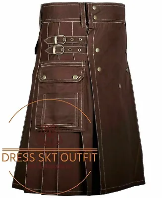 Scottish Handmade Heavy Brown Cotton Utility Kilt - Custom Size Working Kilt • $65