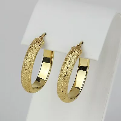Pretty Italy 14k Yellow Gold Women's Vintage Textured Oval Hoop Earrings • $111.53