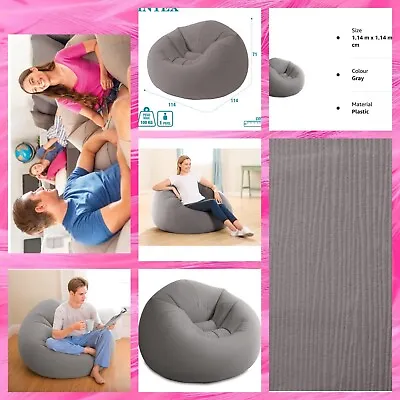 Intex Inflatable Beanless Bag Chair Round 1 Person Relaxing Lounge Seat Grey • £30