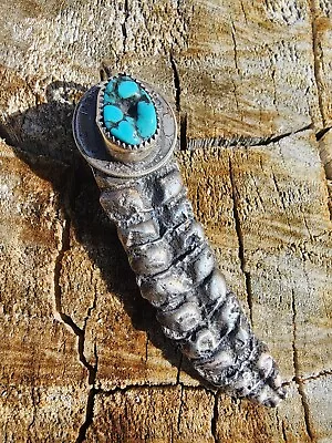 HEAVY Sand Cast Rattlesnake Tail Pendant Mercury Head Dime Kingman Turquoise  • $449